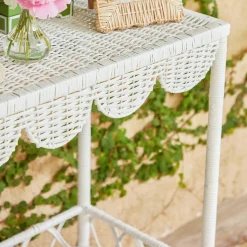 Madeleine White Rattan Scalloped Console Table