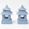 Mini Blue Rattan Pagoda Lanterns (Pair)