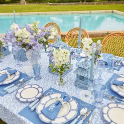 Mini Blue Rattan Pagoda Lanterns (Pair)