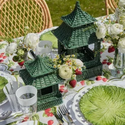 Mini Green Rattan Pagoda Lantern (Pair)