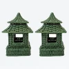 Mini Green Rattan Pagoda Lantern (Pair)