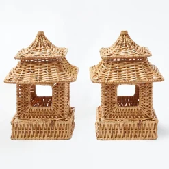 Mini Natural Rattan Pagoda Lanterns (Pair)