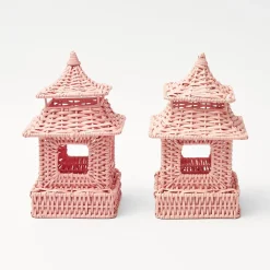 Mini Pink Rattan Pagoda Lanterns (Pair)