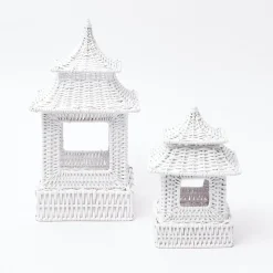 Mini White Rattan Pagoda Lanterns (Pair)
