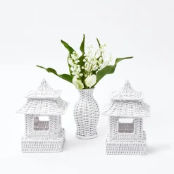 Mini White Rattan Pagoda Lanterns (Pair)