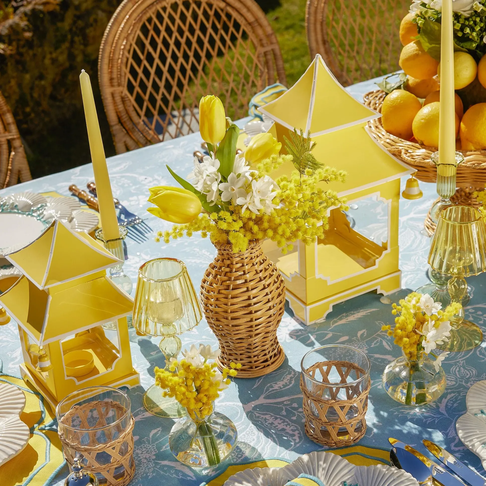 Mini Yellow Pagoda Lantern (Pair)