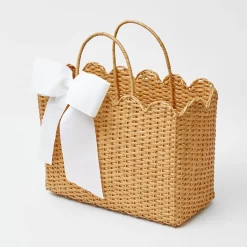 Mrs. Alice Rattan Tote Bag (White Bow)
