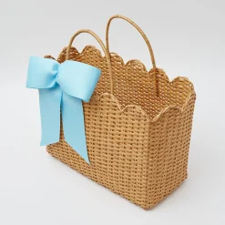 Mrs. Alice Rattan Tote Bag (Blue Bow)