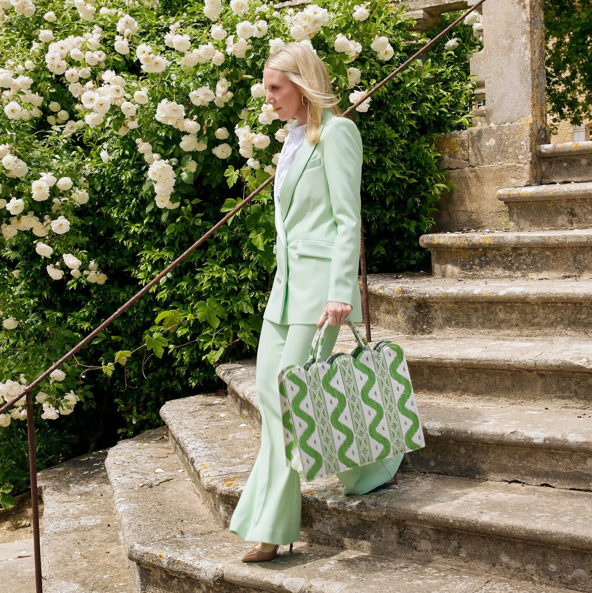 Mrs. Alice Tote Bag (Green Ikat)