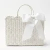 Mrs. Alice White Rattan Tote Bag (White Bow)