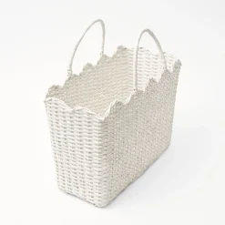 Mrs. Alice White Rattan Tote Bag (White Bow)