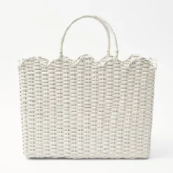 Mrs. Alice White Rattan Tote Bag (White Bow)