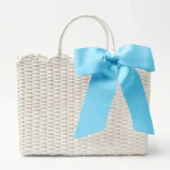 Mrs. Alice White Rattan Tote Bag (Blue Bow)