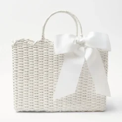 Mrs. Alice White Rattan Tote Bag (White Bow)