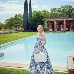 Mrs. Alice White Rattan Tote Bag (Blue Bow)