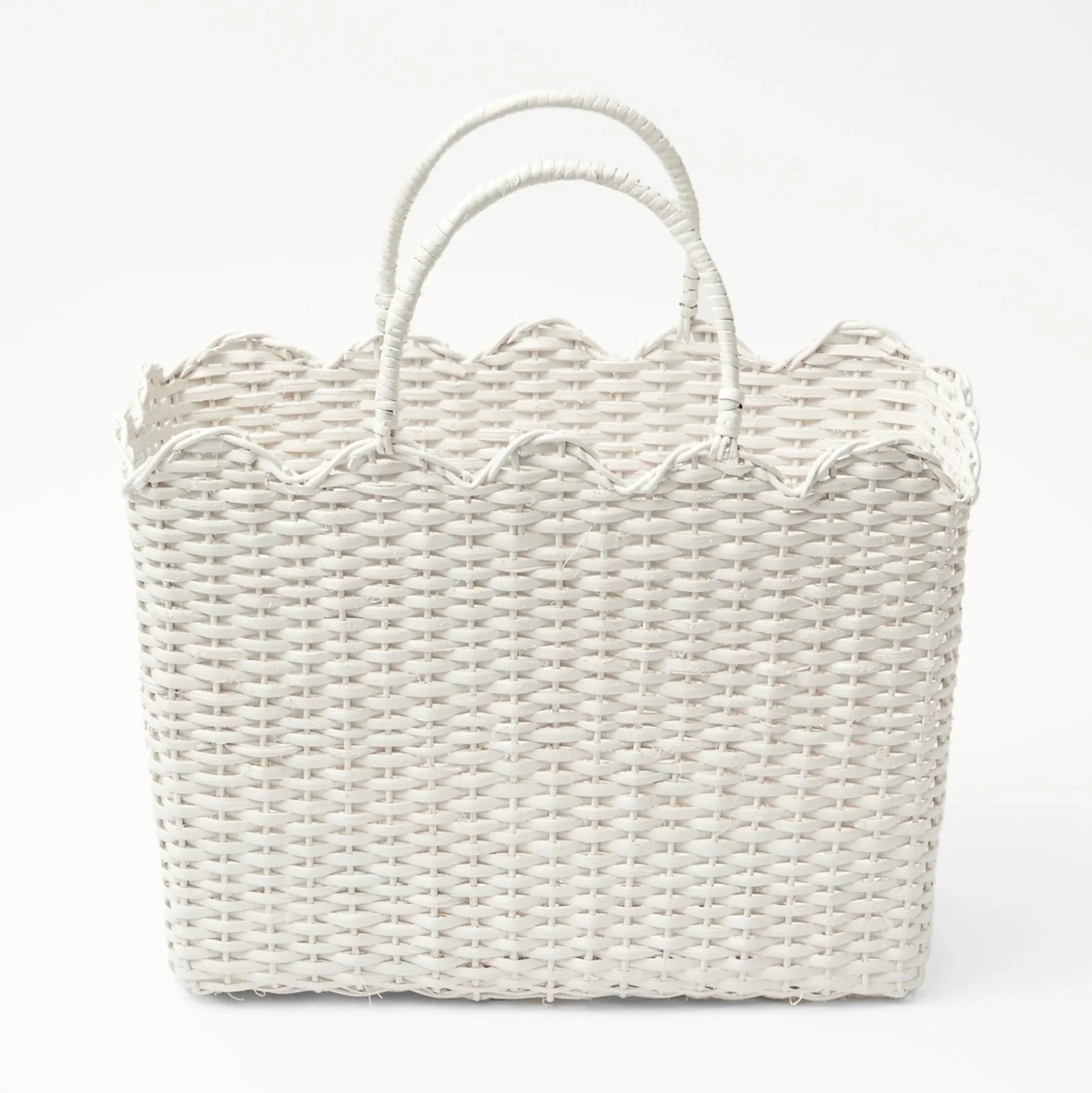 Mrs. Alice White Rattan Tote Bag (Blue Bow)