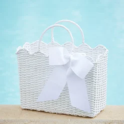 Mrs. Alice White Rattan Tote Bag (Blue Bow)