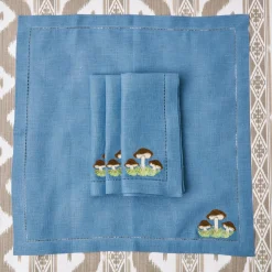 Mushroom Blue Linen Napkins (Set Of 4)