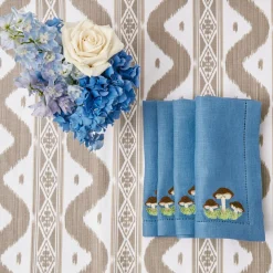Mushroom Blue Linen Napkins (Set Of 4)