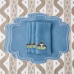 Mushroom Blue Linen Napkins (Set Of 4)