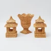 Natural Rattan Pagoda & Urn Vase Set