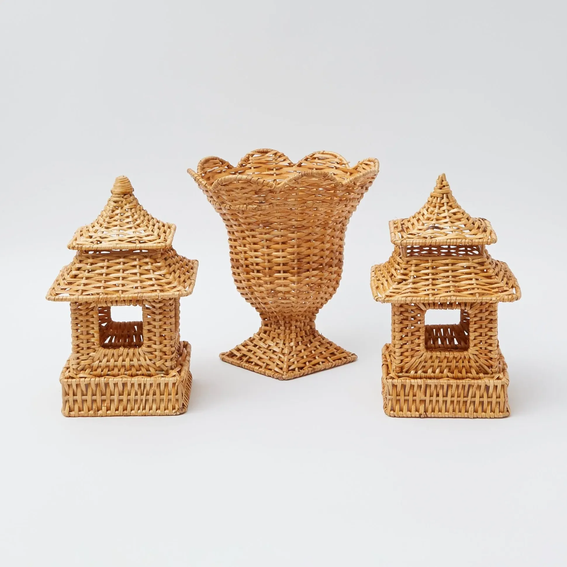 Natural Rattan Pagoda & Urn Vase Set