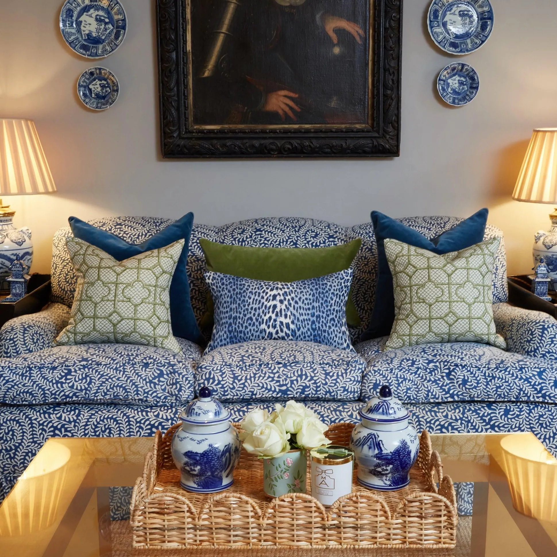 Olive Green Bamboo Trellis Fabric