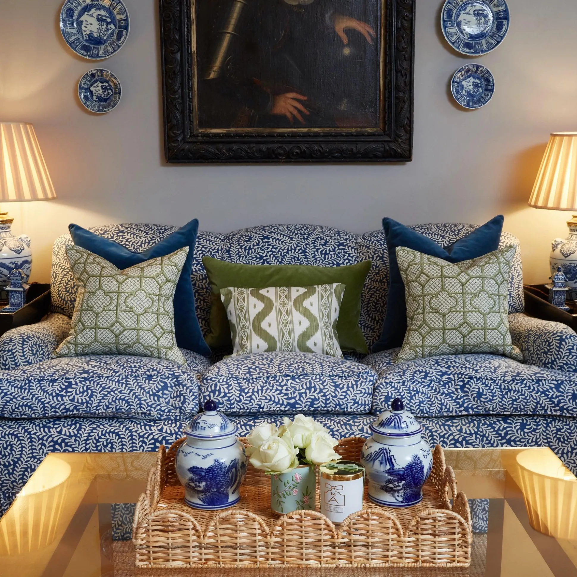 Olive Green Ikat Stripe Fabric