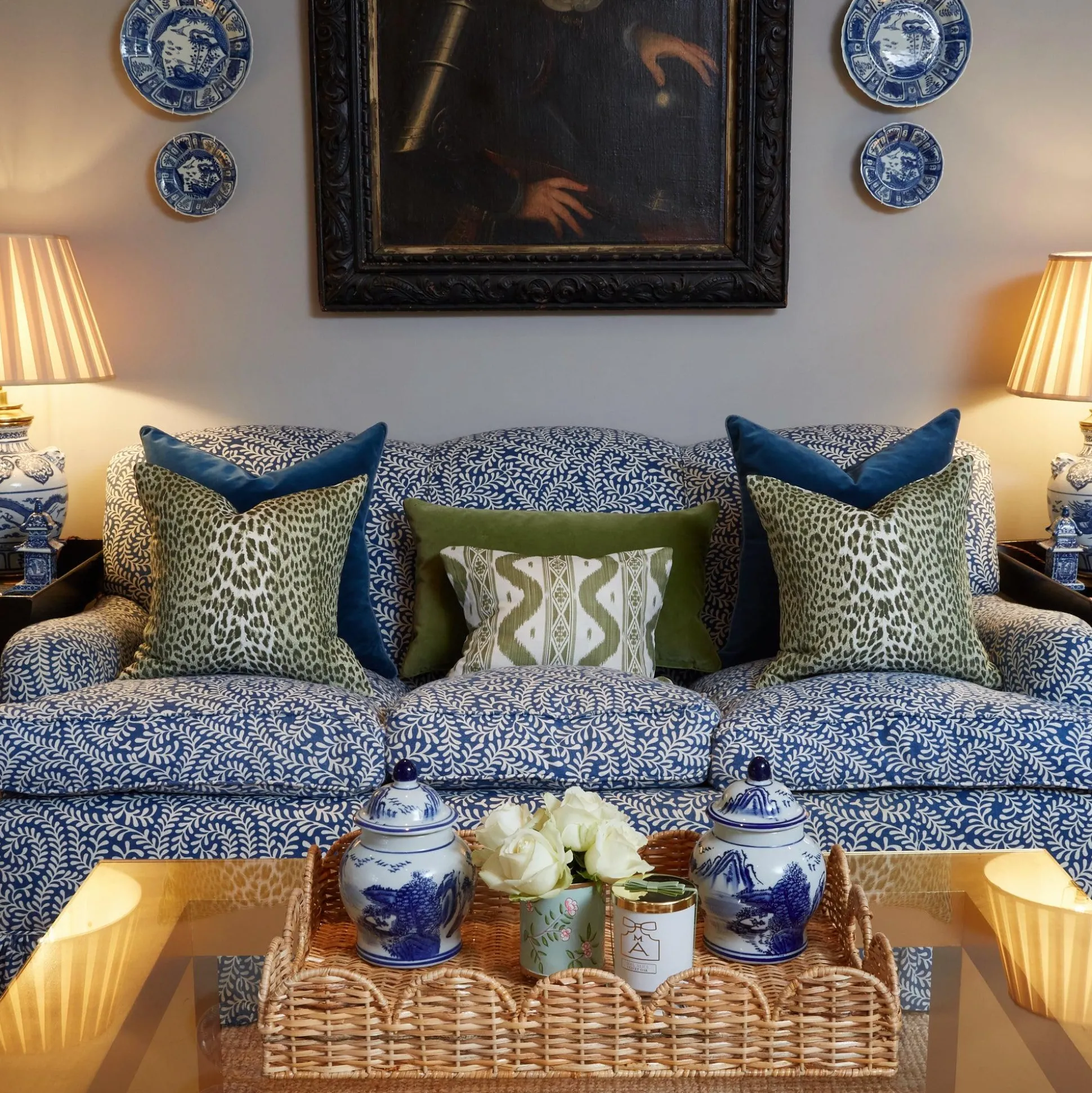 Olive Green Ikat Stripe Fabric