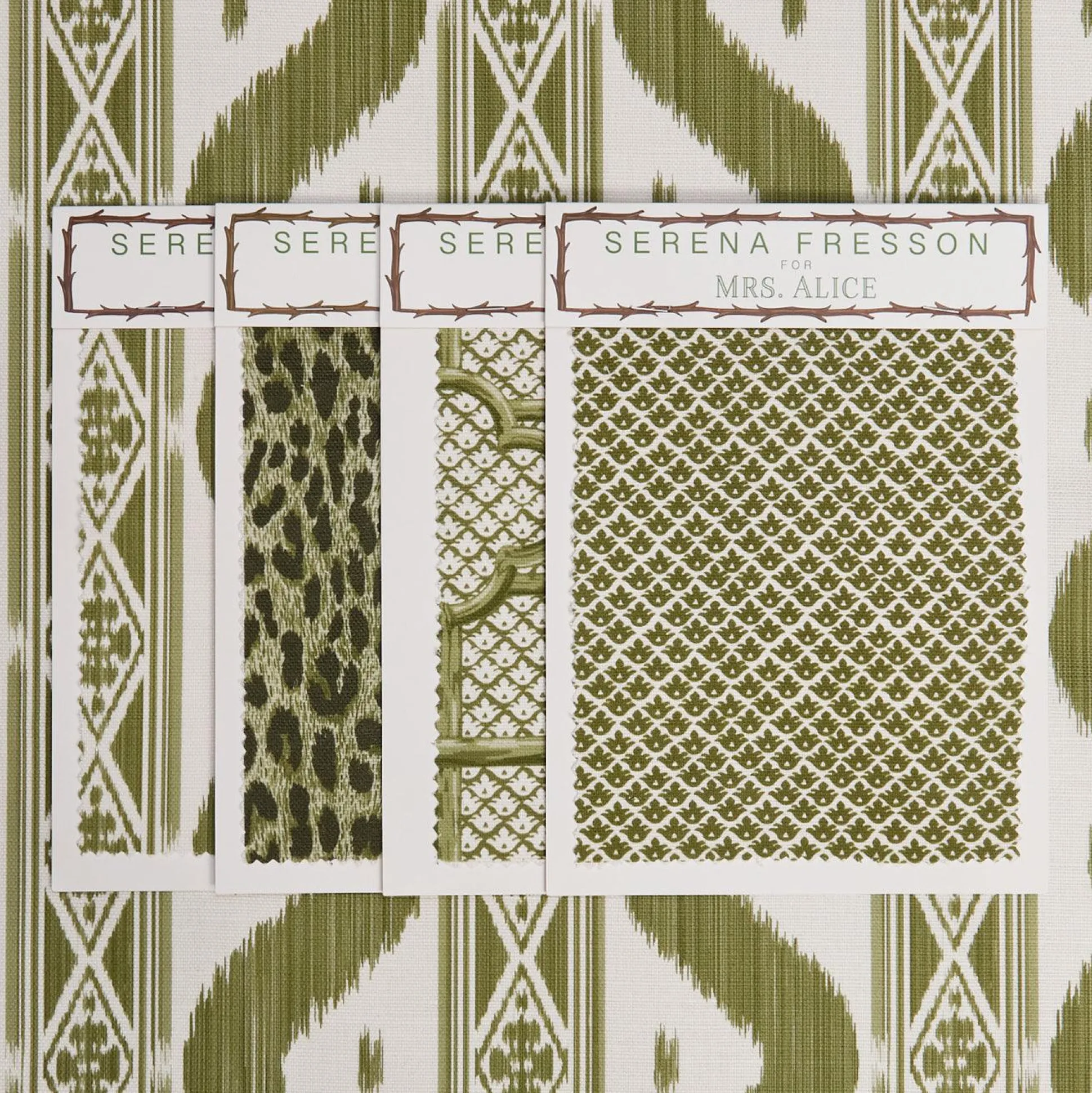 Olive Green Ikat Stripe Fabric