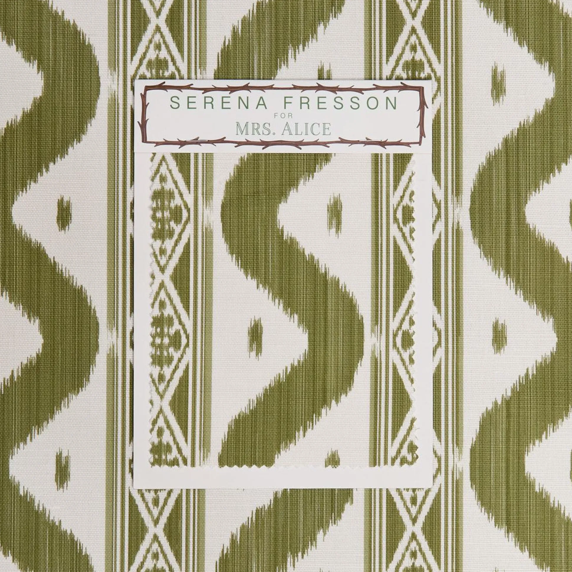 Olive Green Ikat Stripe Fabric