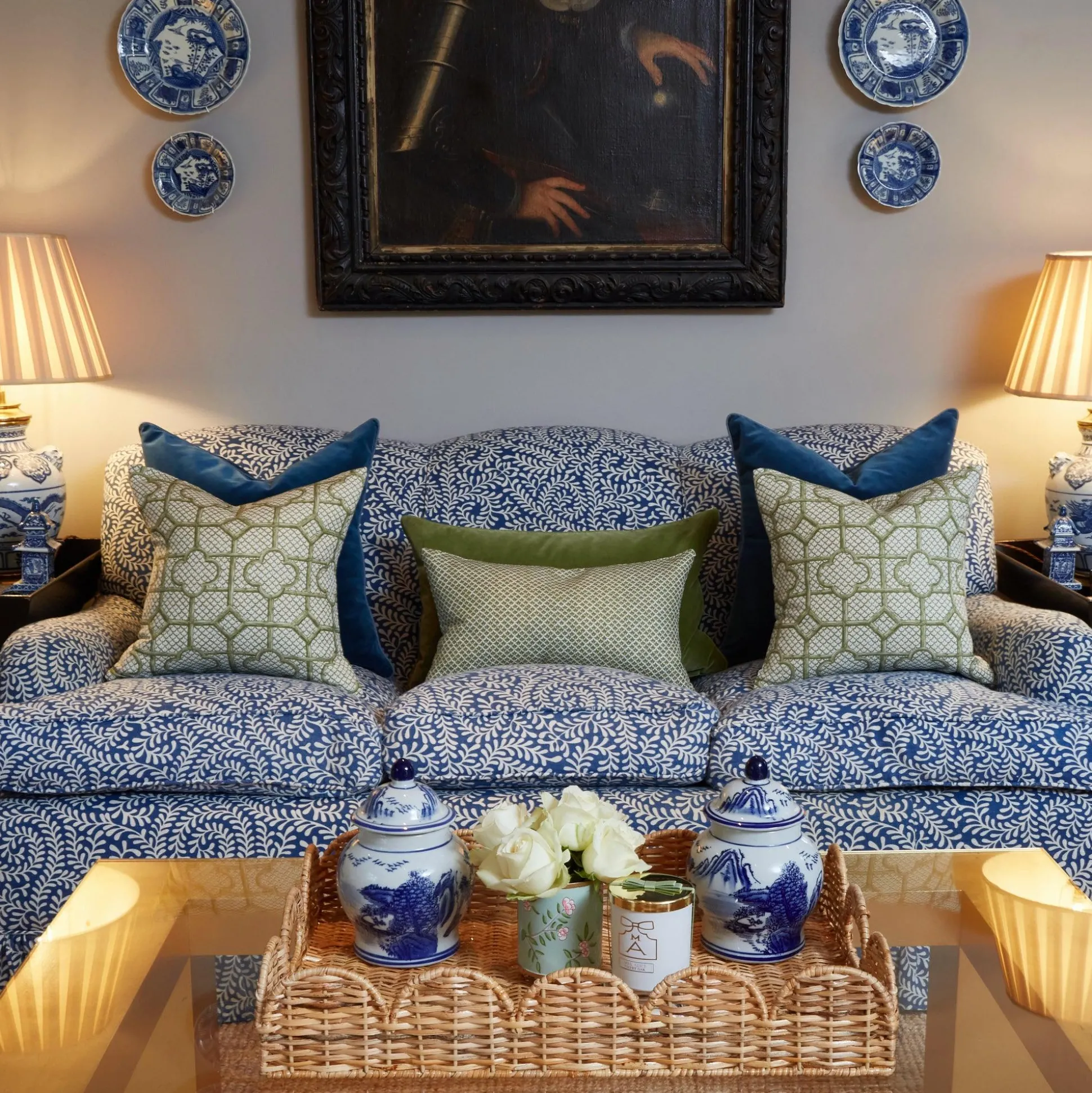 Olive Green Lotus Flower Fabric