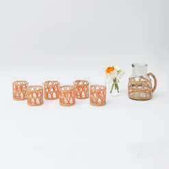 Orange Raffia Water Glasses (Set Of 6)