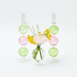 Pink & Green Camille Candle Holder (Pair)