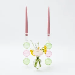 Pink & Green Camille Candle Holder (Pair)
