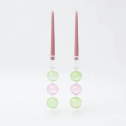 Pink & Green Camille Candle Holder (Pair)