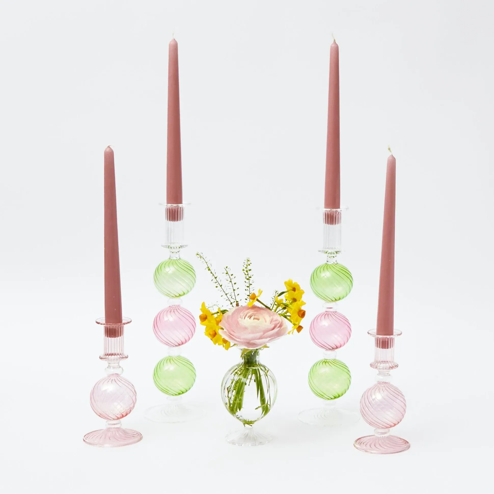 Pink & Green Camille Candle Set (Pink Candles)