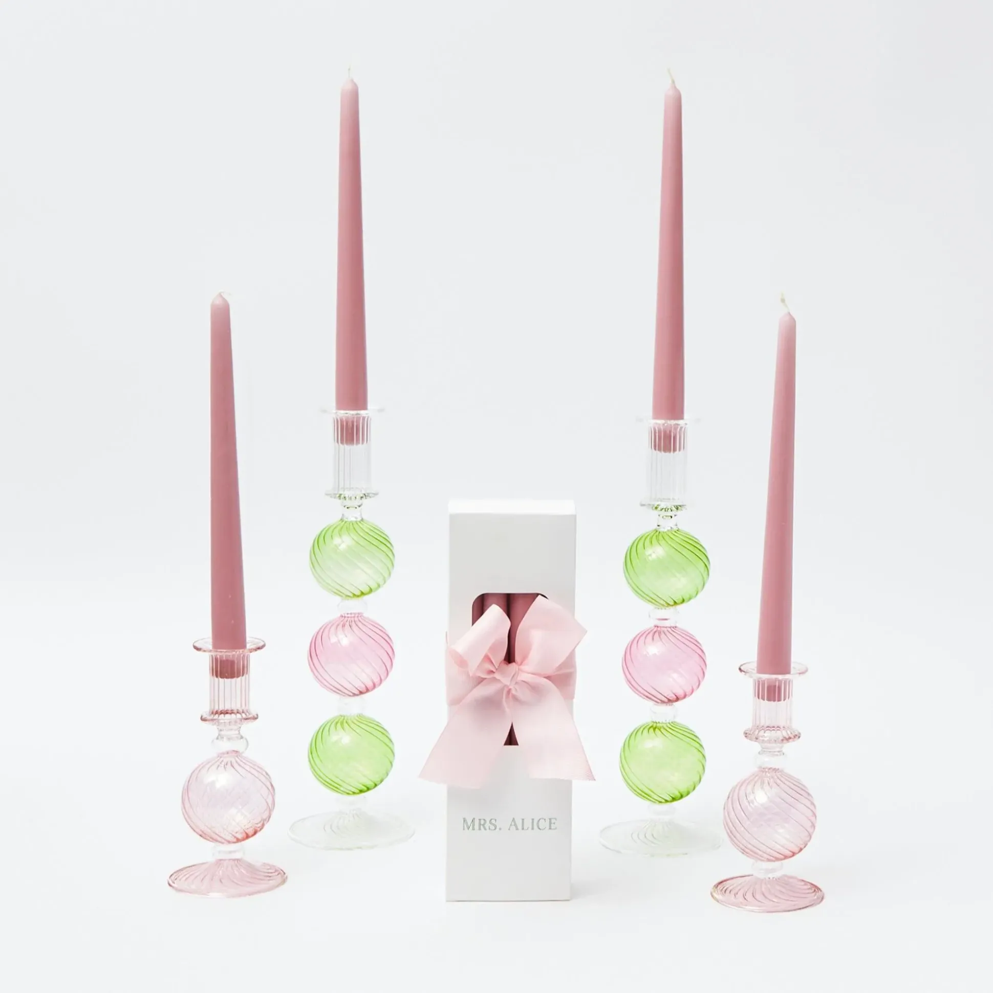 Pink & Green Camille Candle Set (Pink Candles)