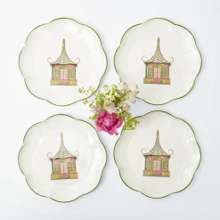 Pink & Green Pagoda Dinner Plate (Set Of 4)