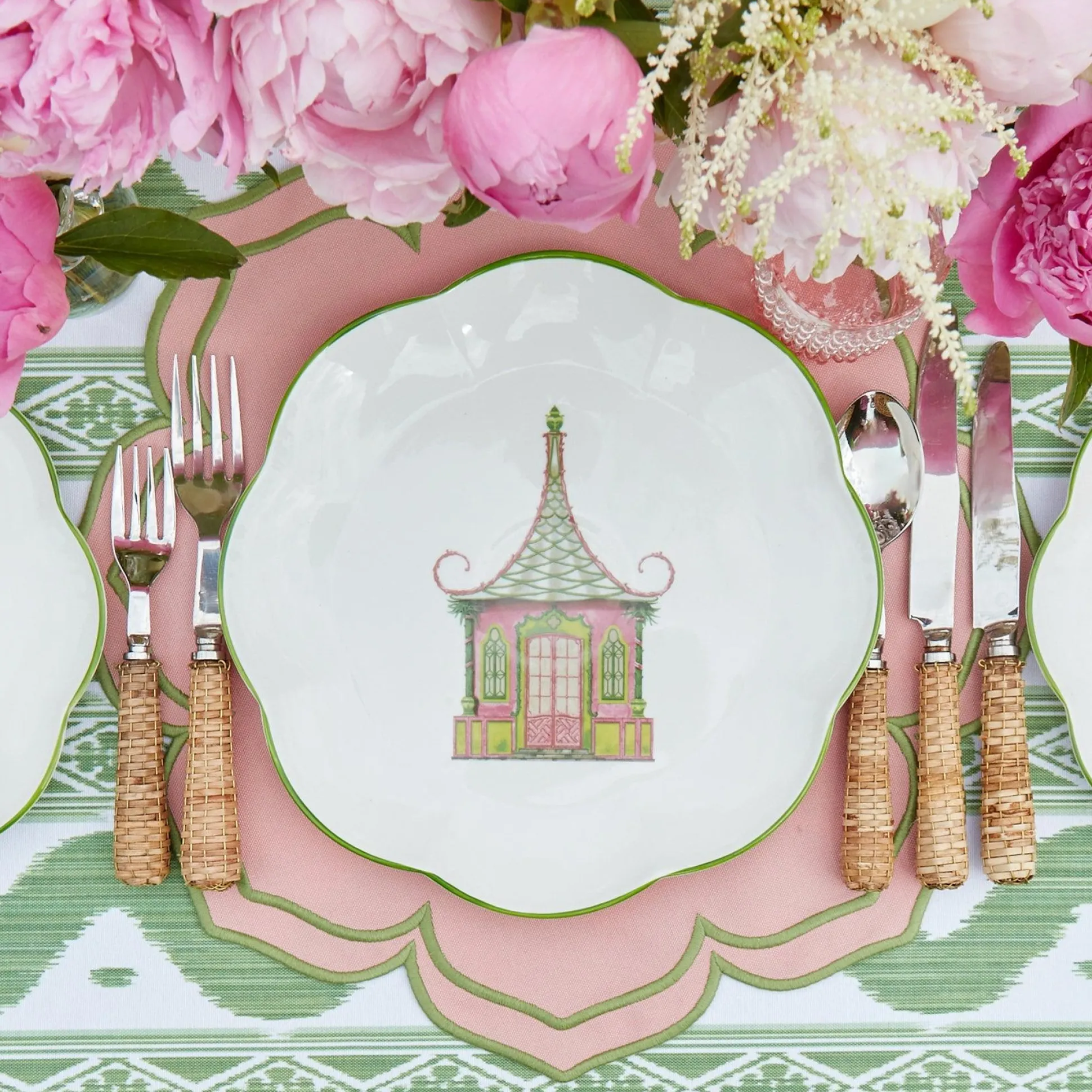 Pink & Green Pagoda Dinner Plate