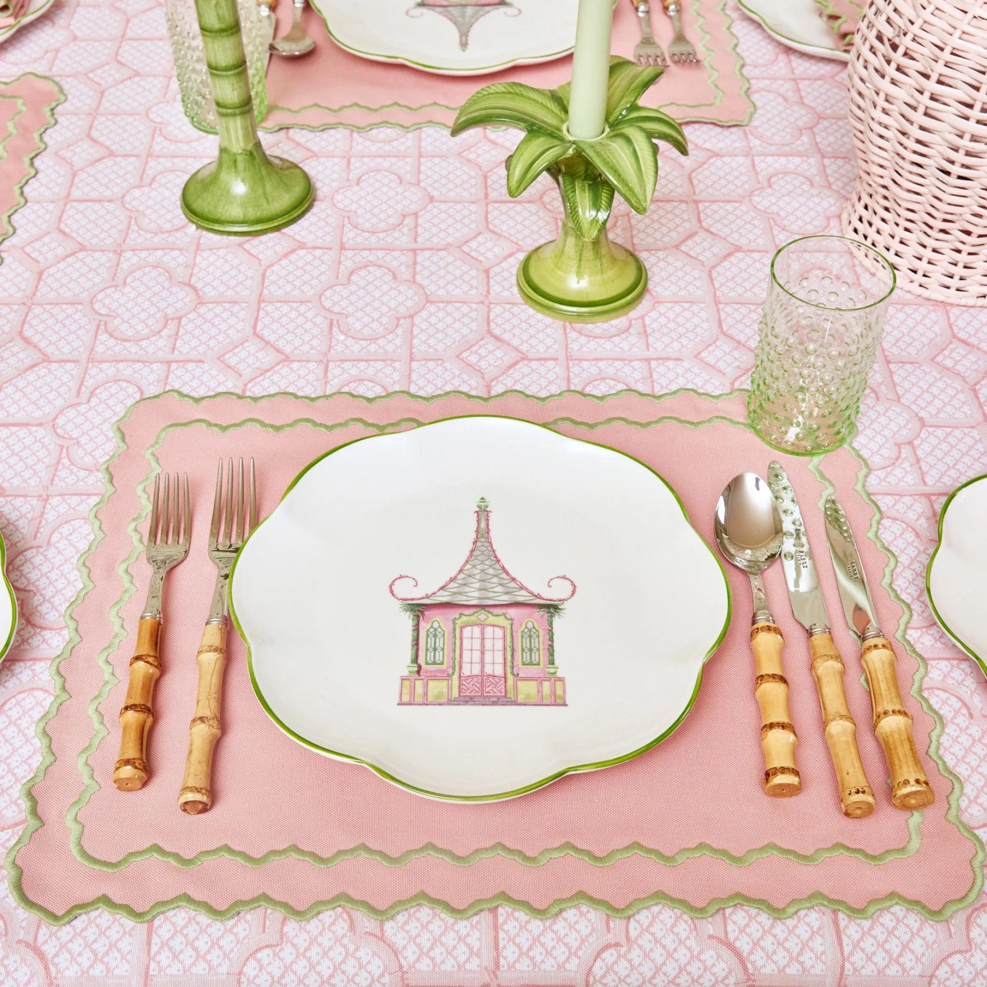 Pink & Green Pagoda Dinner Plate