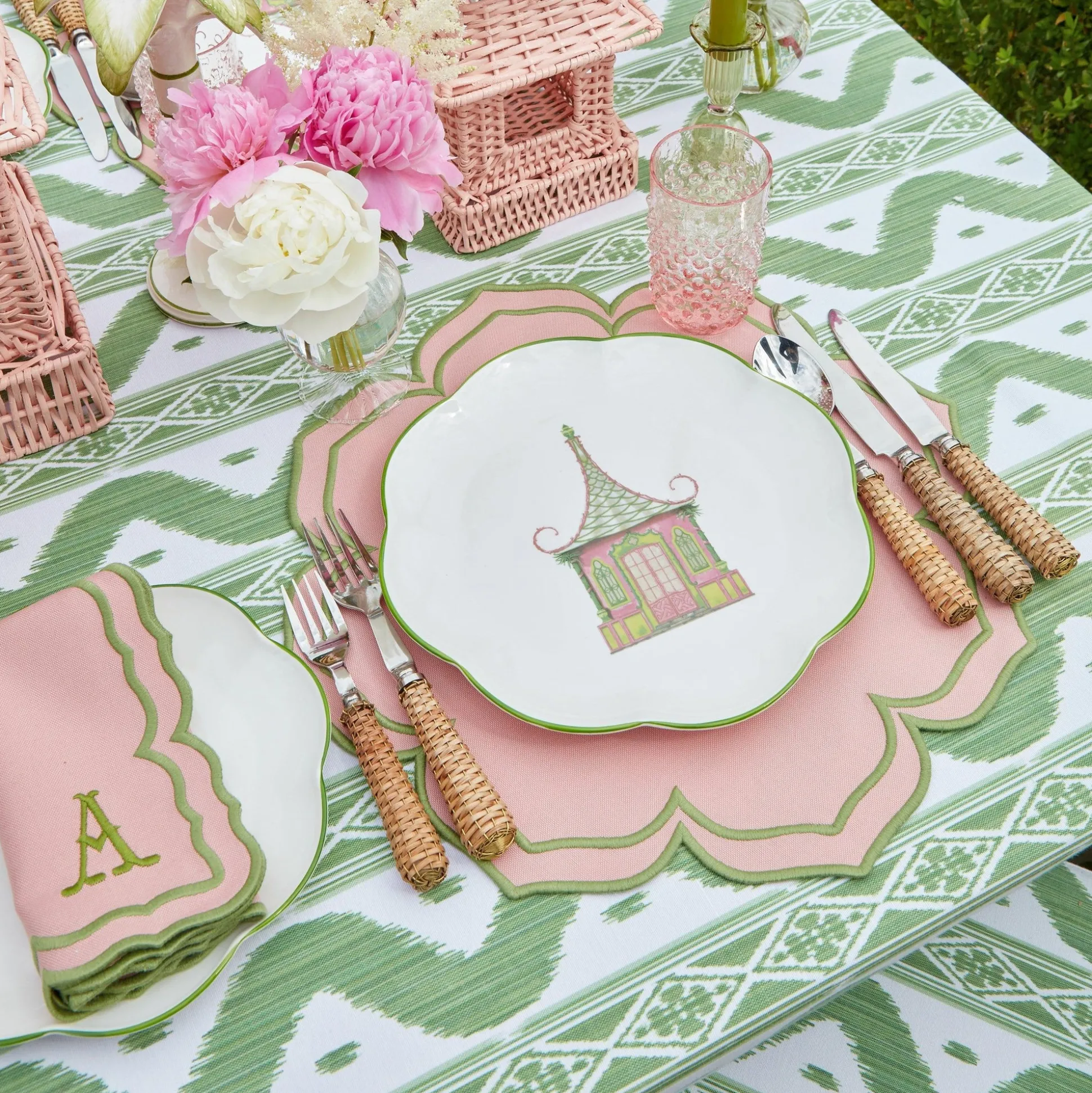 Pink & Green Pagoda Dinner Plate