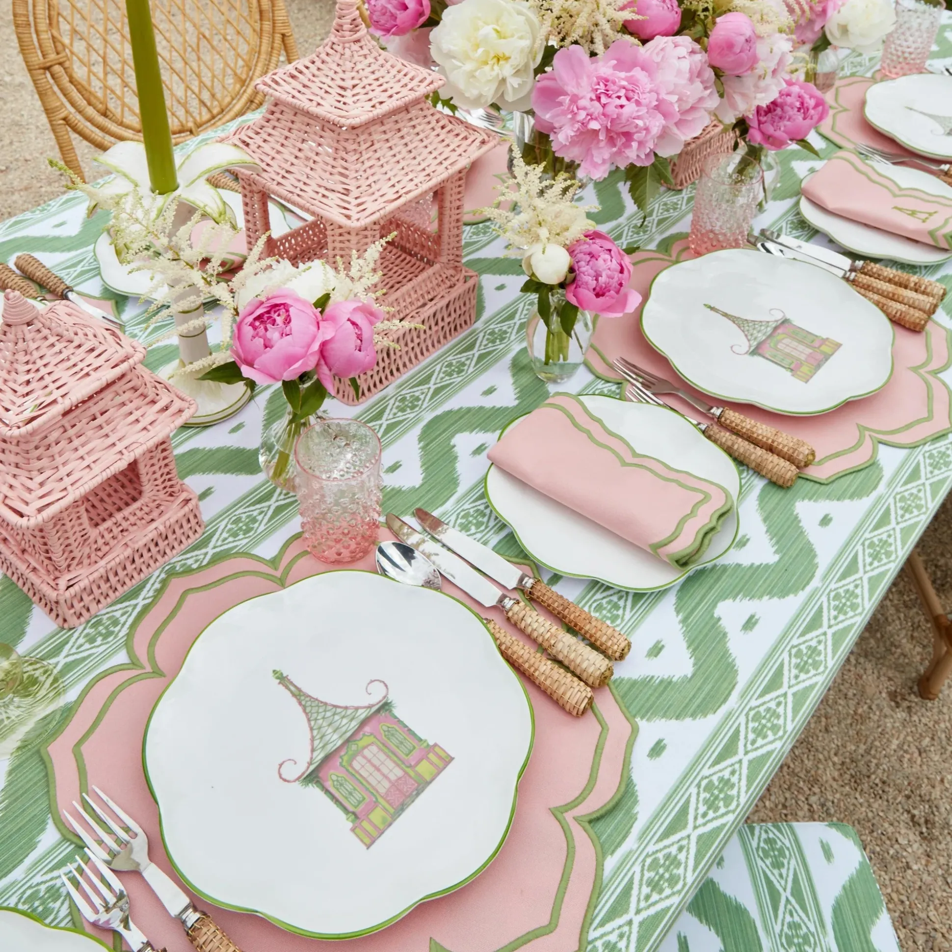 Pink & Green Pagoda Dinner Plate