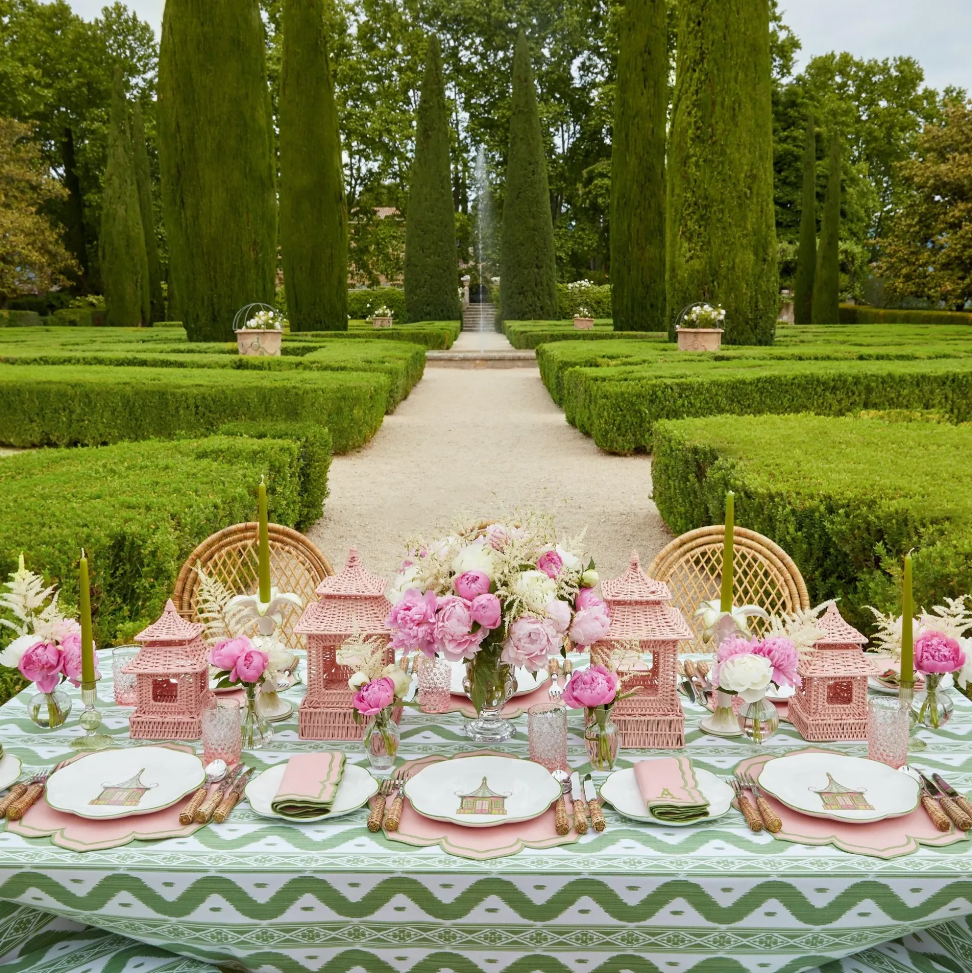 Pink & Green Pagoda Dinner Plate