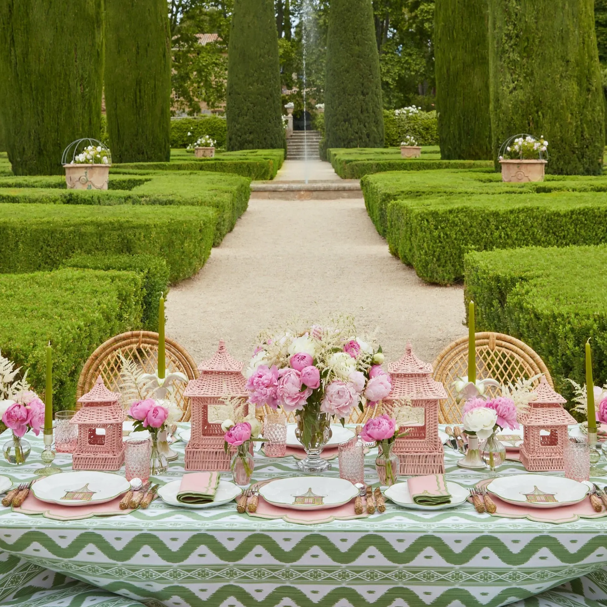 Pink & Green Pagoda Dinner Plate