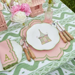 Pink & Green Pagoda Dinner & Starter Plates (Set Of 8)