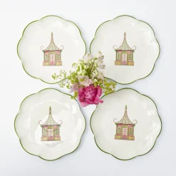 Pink & Green Pagoda Starter Plate (Set Of 4)