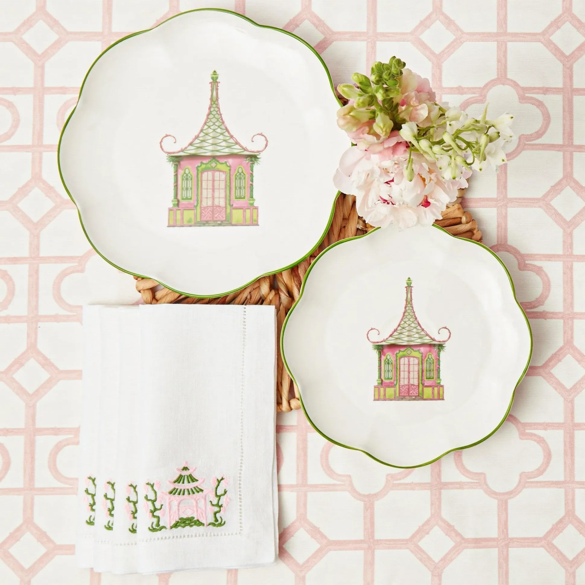 Pink & Green Pagoda Starter Plate (Set Of 4)