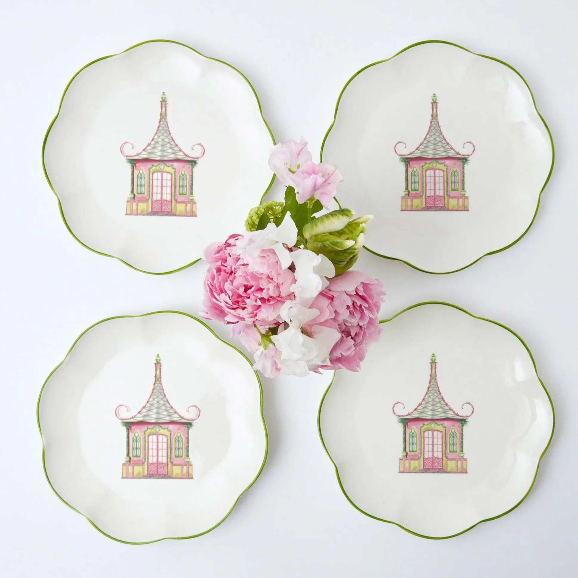 Pink & Green Pagoda Starter Plate (Set Of 4)