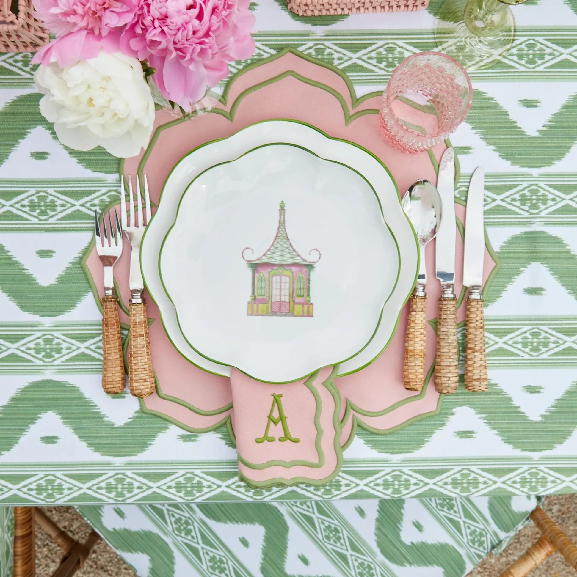Pink & Green Pagoda Starter Plate (Set Of 4)